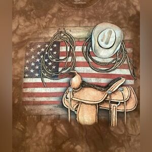 The Mountain Rare Vintage Brown Tie Dye American Flag Hat Saddle Lasso Sz Large